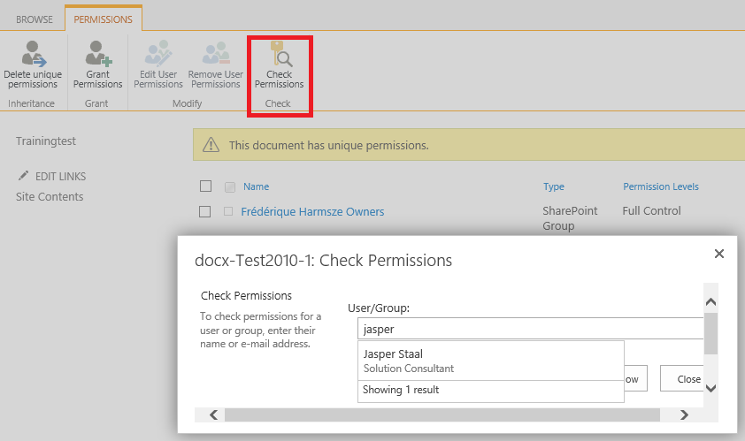 Check in more detail if a particular user has access to a document is accessible to many people
