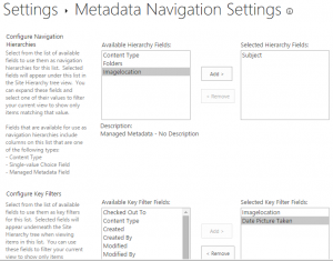 Metadata navigation settings in the picture library.