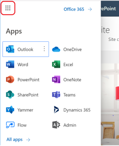 The Office 365 App Launcher also known as "The Waffle": once you are in Office 365 in the browser, you can find every online Office 365 app via this App Launcher.